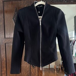 Nocturne Black Women's Blazer with Silver Zipper